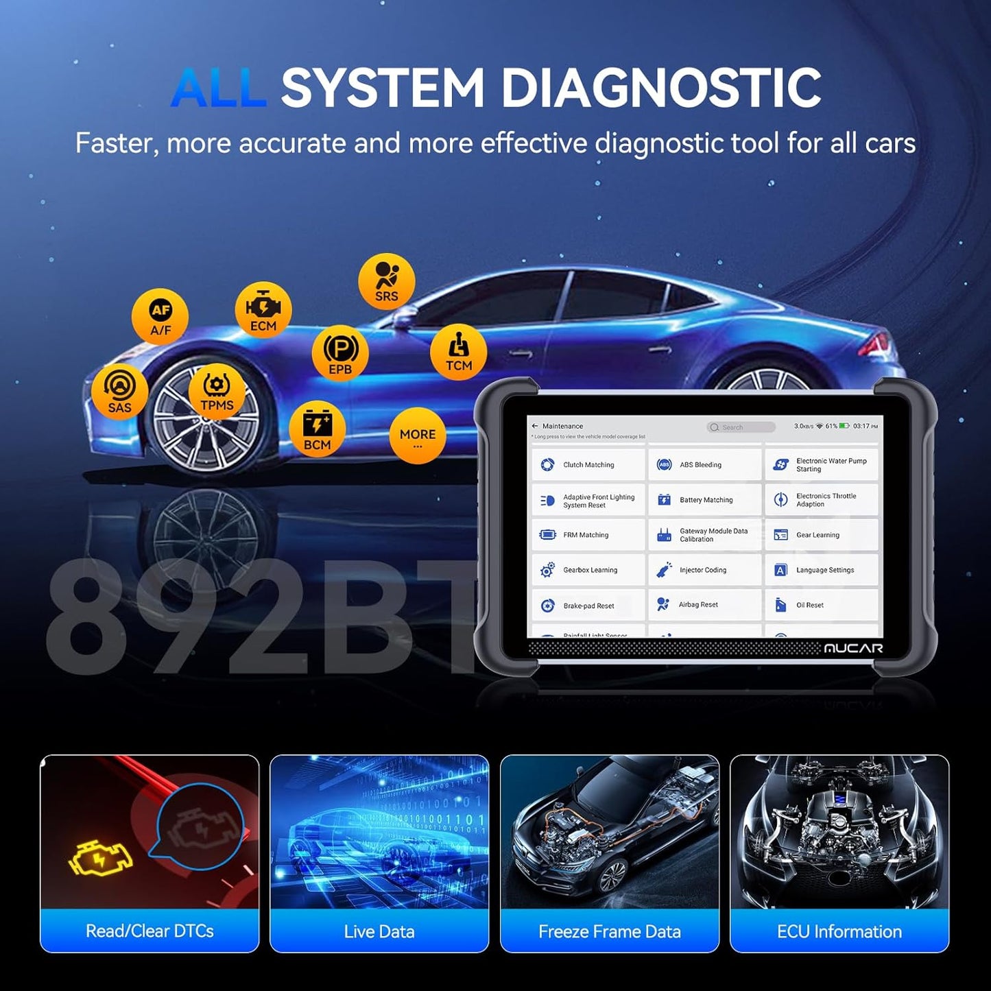 MUCAR 892BT AI-Assisted Bi-Directional Diagnostic Tool — Full-System OBD2 Scanner